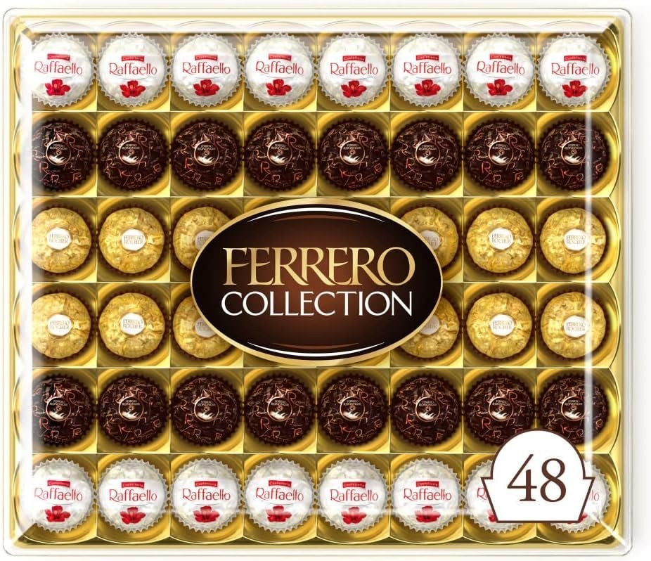 Ferrero Collection Pralines, Chocolate Gift, Chocolate Hamper, Gifts for Christmas, Coconut Raffaello and Dark Chocolate Rondnoir, Box of 48 (518g)